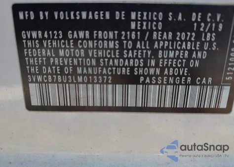 2020 Volkswagen Jetta 1.4T R-Line/1.4T S/1.4T Se/S from USA, damaged, VIN 3VWCB7BU3LM013372